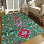 Diamond Pattern Geometric Shag Carpet, Emerald Green Carpet for Hallway & Bedroom, Bohemian Green Moroccan Carpet view 2