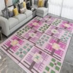Handwoven Wool Kilim Area Rug with Geometric Floral Pattern – Living Room & Bedroom Rug, Modern Scandinavian Floral Design view 4