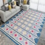 Navajo Inspired Blue Wool Kilim Area Rug – Rectangular Southwestern Flatweave for Living Room & Nursery view 2