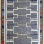 Handwoven Blue Geometric Wool Flatweave Area Rug, Modern Southwestern Tribal Kilim, Color Block Cotton Wool Dhurrie for Living Room view 1