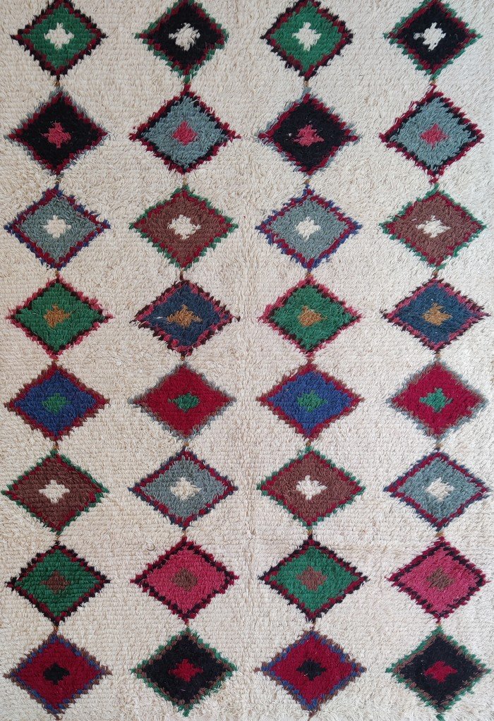 Moroccan Berber Wool Rug, Geometric Diamond Pattern Living Room Area Rug, Colorful Geometric Design