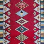 Premium Moroccan Wool Rug | Red & Multicolor Diamond Carpet for Living Room & Bedroom view 3