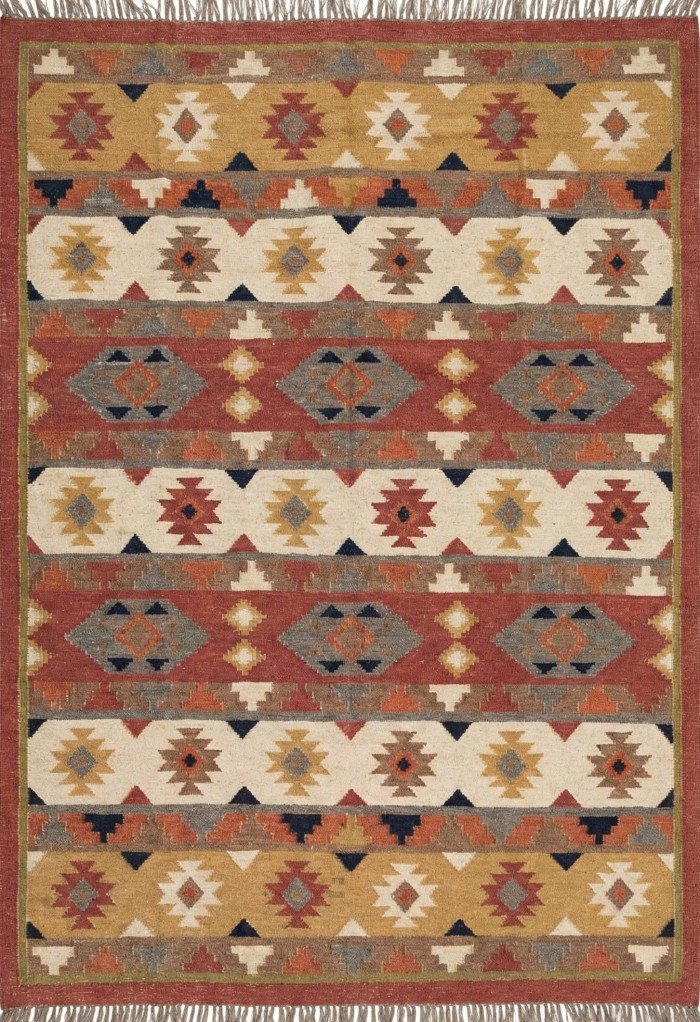 Navajo Inspired Wool Jute Rug with Geometric Tribal Design, Boho Handwoven Wool Jute Area Rug for Living Room & Bedroom