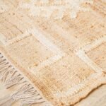 Handwoven Natural Jute & Cotton Area Rug with White Geometric Tribal Pattern, Eco-Friendly Natural Jute Cotton Reversible Rug view 6
