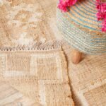 Handwoven Natural Jute & Cotton Area Rug with White Geometric Tribal Pattern, Eco-Friendly Natural Jute Cotton Reversible Rug view 3