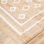 Handwoven Natural Jute & Cotton Area Rug with White Diamond Geometric Pattern, Eco-Friendly Cotton Jute Blend Rug view 9