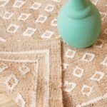 Handwoven Natural Jute & Cotton Area Rug with White Diamond Geometric Pattern, Eco-Friendly Cotton Jute Blend Rug view 6