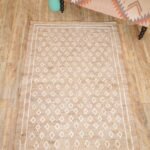 Handwoven Natural Jute & Cotton Area Rug with White Diamond Geometric Pattern, Eco-Friendly Cotton Jute Blend Rug view 3