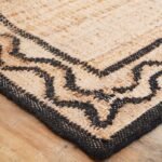 Handwoven Natural Jute Runner Rug with Black Wavy Border, Minimalist Jute Rug with Black Zig-Zag Border view 9