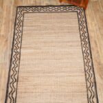 Handwoven Natural Jute Runner Rug with Black Wavy Border, Minimalist Jute Rug with Black Zig-Zag Border view 4