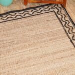 Handwoven Natural Jute Runner Rug with Black Wavy Border, Minimalist Jute Rug with Black Zig-Zag Border view 3