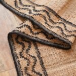 Handwoven Natural Jute Runner Rug with Black Wavy Border, Minimalist Jute Rug with Black Zig-Zag Border view 2