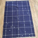 Navy Blue Grid Wool Area Rug, Rectangular Windowpane Rug for Living Room, Modern Minimalist Bedroom Decor view 8