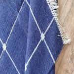 Navy Blue Grid Wool Area Rug, Rectangular Windowpane Rug for Living Room, Modern Minimalist Bedroom Decor view 6