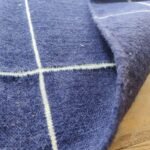 Navy Blue Grid Wool Area Rug, Rectangular Windowpane Rug for Living Room, Modern Minimalist Bedroom Decor view 2