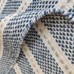 Farmhouse Striped Area Rug | Dusty Blue and Cream Handloom Carpet | Rustic Woven Cotton Wool Rug | Minimalist Living Room Decor view 2