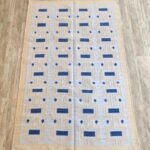 Geometric Blue & Cream Wool Area Rug for Living Room, Boho Geometric Rectangular Area Rug in Cotton Wool view 10