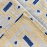Geometric Blue & Cream Wool Area Rug for Living Room, Boho Geometric Rectangular Area Rug in Cotton Wool view 5