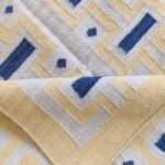 Geometric Blue & Cream Wool Area Rug for Living Room, Boho Geometric Rectangular Area Rug in Cotton Wool view 2
