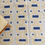 Geometric Blue & Cream Wool Area Rug for Living Room, Boho Geometric Rectangular Area Rug in Cotton Wool view 4