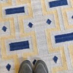 Geometric Blue & Cream Wool Area Rug for Living Room, Boho Geometric Rectangular Area Rug in Cotton Wool view 3