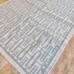 Aqua and Cream Geometric Cotton Wool Rug, Rectangular Trellis Area Rug for Living Room and Nursery view 10