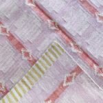 Boho Pink Geometric Diamond Rug – Striped Wool Cotton Carpet with Gold Border, Pink and Red Striped Runner Rug for Hallway or Bedroom view 6