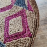 8×10 Hand Braided Jute Rug | Pink Diamond Geometric Area Rug | Woven Tribal Pattern Carpet | Natural Fiber Colorful Accent Rug view 2