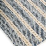 Farmhouse Striped Area Rug | Dusty Blue and Cream Handloom Carpet | Rustic Woven Cotton Wool Rug | Minimalist Living Room Decor view 7