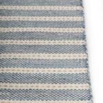 Farmhouse Striped Area Rug | Dusty Blue and Cream Handloom Carpet | Rustic Woven Cotton Wool Rug | Minimalist Living Room Decor view 6