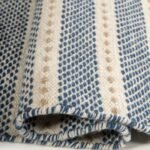 Farmhouse Striped Area Rug | Dusty Blue and Cream Handloom Carpet | Rustic Woven Cotton Wool Rug | Minimalist Living Room Decor view 4