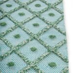 Handwoven Cotton Wool Rug | Mint Green Tufted Diamond Area Rug | Boho Textured Carpet | Bohemian Geometric Room Decor | Handloom Rug view 4