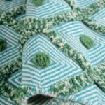 Handwoven Cotton Wool Rug | Mint Green Tufted Diamond Area Rug | Boho Textured Carpet | Bohemian Geometric Room Decor | Handloom Rug view 2