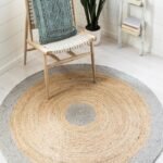 Braided Jute Rug Round | Natural and Gray Two Tone Floor Mat | Coastal Living Room Decor | Handmade Flatweave | Circular Jute Carpet view 1