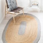Handmade Oval Braided Jute Area Rug – Natural and Grey Two-Tone Reversible Mat, Reversible Hand-Braided Jute Oval Runner Rug view 1