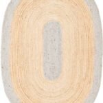 Handmade Oval Braided Jute Area Rug – Natural and Grey Two-Tone Reversible Mat, Reversible Hand-Braided Jute Oval Runner Rug view 8
