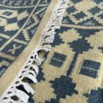 Navy Blue Southwestern Wool Area Rug, Rectangular Tribal Geometric Cotton Rug for Living Room, Farmhouse Bedroom Decor view 4