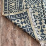 Navy Blue Southwestern Wool Area Rug, Rectangular Tribal Geometric Cotton Rug for Living Room, Farmhouse Bedroom Decor view 3