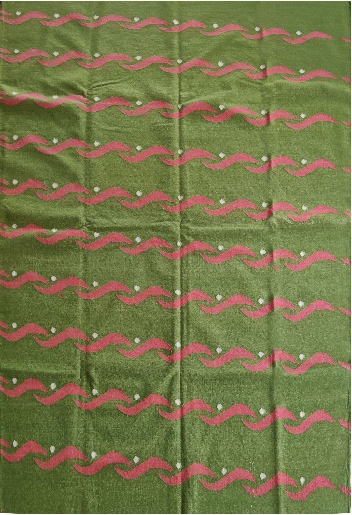 Modern Green and Pink Wavy Design Cotton Wool Area Rug for Living Room, Rectangular Accent Rug for Bedroom & Office
