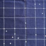 Navy Blue Grid Wool Area Rug, Rectangular Windowpane Rug for Living Room, Modern Minimalist Bedroom Decor view 1