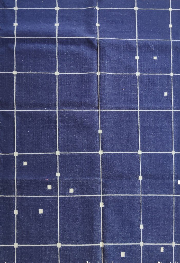 Navy Blue Grid Wool Area Rug, Rectangular Windowpane Rug for Living Room, Modern Minimalist Bedroom Decor