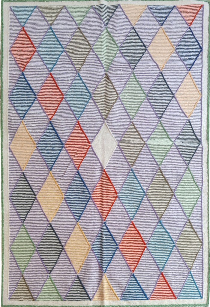 Multicolor Geometric Diamond Area Rug – Cotton Wool Blend Boho Rug for Living Room, Cozy Cotton Wool Blend Geometric Rug