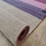Woven Cotton Yoga Mat with Fringe, Pink & Beige Color Block Meditation Rug, Boho Eco-Friendly Ashtanga Mat, Minimalist Workout Runner view 6