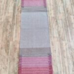 Pink and Grey Cotton Yoga Mat | Handwoven Color Block Meditation Rug with Fringe | Boho Washable Pilates Mat | Woven Workout Rug view 6