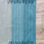 Eco-Friendly Cotton Yoga Rug | Washable Teal Blue Ashtanga Mat | Non-Toxic Natural Fiber Meditation Runner | Handloom Fringe Workout Mat view 4