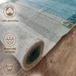 Eco-Friendly Cotton Yoga Rug | Washable Teal Blue Ashtanga Mat | Non-Toxic Natural Fiber Meditation Runner | Handloom Fringe Workout Mat view 5