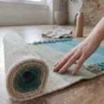 Eco-Friendly Cotton Yoga Rug | Washable Teal Blue Ashtanga Mat | Non-Toxic Natural Fiber Meditation Runner | Handloom Fringe Workout Mat view 2