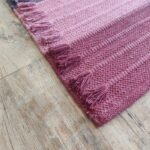 Woven Cotton Yoga Mat with Fringe, Pink & Beige Color Block Meditation Rug, Boho Eco-Friendly Ashtanga Mat, Minimalist Workout Runner view 2