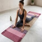 Woven Cotton Yoga Mat with Fringe, Pink & Beige Color Block Meditation Rug, Boho Eco-Friendly Ashtanga Mat, Minimalist Workout Runner view 3