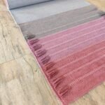 Pink and Grey Cotton Yoga Mat | Handwoven Color Block Meditation Rug with Fringe | Boho Washable Pilates Mat | Woven Workout Rug view 2